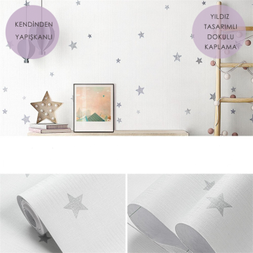 TechnoSmart 60cm×500cm Kendinden Yapışkanlı Yıldız Görünümlü Duvar Kağıdı Çocuk Odası Kaplama Dolap