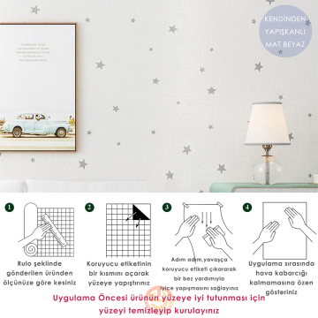 TechnoSmart 60cm×500cm Kendinden Yapışkanlı Yıldız Görünümlü Duvar Kağıdı Çocuk Odası Kaplama Dolap Pembe