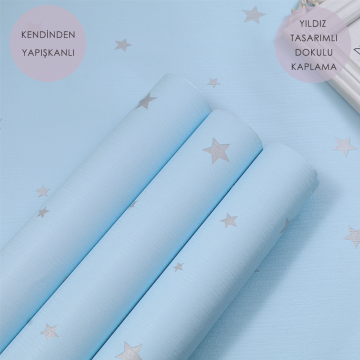 TechnoSmart 60cm×500cm Kendinden Yapışkanlı Yıldız Görünümlü Duvar Kağıdı Çocuk Odası Kaplama Dolap Beyaz