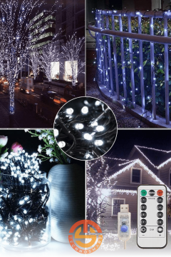 TechnoSmart 100 Ledli Usbli Kumandalı 8 Modlu Şerit Led Işık Parti Süsleme Organizasyon Beyaz