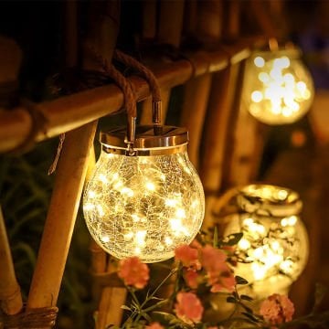 Güneş Enerjili Led Işıklı Cam Solar Sarkıt Küre Bahçe Dekoratif Aydınlatma ve Balkon Lambası