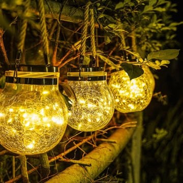 Güneş Enerjili Led Işıklı Cam Solar Sarkıt Küre Bahçe Dekoratif Aydınlatma ve Balkon Lambası