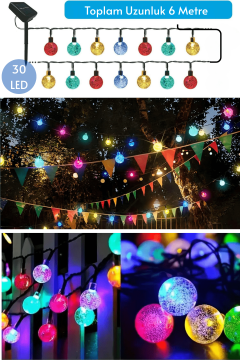 TechnoSmart 30 Ledli 8 Modlu Solar Kristal Top RGB ışık Bahçe Aydınlatma Dekorasyon Güneş Enerji
