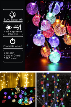 TechnoSmart 30 Ledli 8 Modlu Solar Kristal Top RGB ışık Bahçe Aydınlatma Dekorasyon Güneş Enerji