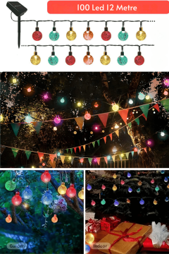TechnoSmart 100 Ledli 8 Modlu Solar Kristal Top RGB ışık Bahçe Aydınlatma Dekorasyon Güneş Enerji