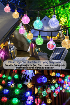 TechnoSmart 100 Ledli 8 Modlu Solar Kristal Top RGB ışık Bahçe Aydınlatma Dekorasyon Güneş Enerji
