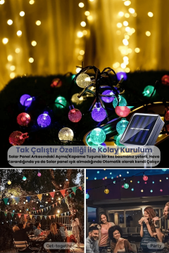 TechnoSmart 100 Ledli 8 Modlu Solar Kristal Top RGB ışık Bahçe Aydınlatma Dekorasyon Güneş Enerji