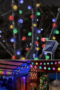 TechnoSmart 100 Ledli 8 Modlu Solar Kristal Top RGB ışık Bahçe Aydınlatma Dekorasyon Güneş Enerji