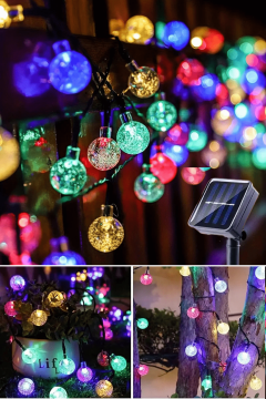 TechnoSmart 100 Ledli 8 Modlu Solar Kristal Top RGB ışık Bahçe Aydınlatma Dekorasyon Güneş Enerji