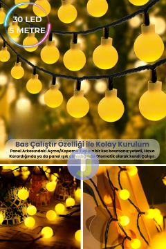 TechnoSmart Solar 30 Ledli Top 8 Modlu Sarı Işık Bahçe Aydınlatma Dekorasyon Güneş Enerjili