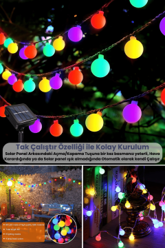 TechnoSmart Solar 30 Ledli Top 8 Modlu Çok Renkli Işık Bahçe Aydınlatma Dekorasyon Güneş Enerjili