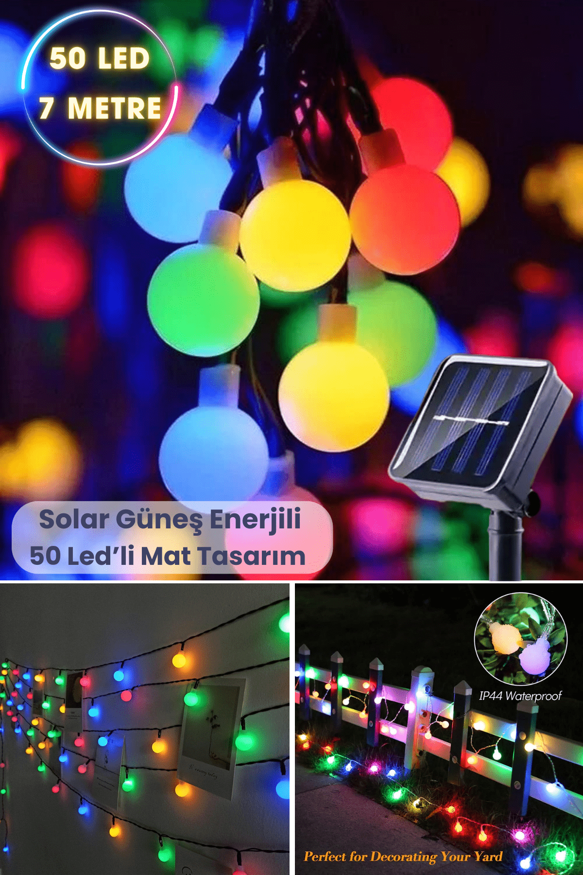 TechnoSmart Solar 50 Ledli Top 8 Modlu Çok Renkli Işık Bahçe Aydınlatma Dekorasyon Güneş Enerjili