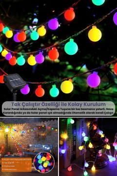 TechnoSmart Solar 50 Ledli Top 8 Modlu Çok Renkli Işık Bahçe Aydınlatma Dekorasyon Güneş Enerjili