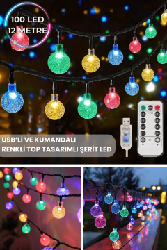 TechnoSmart 100 Ledli Usbli Kumandalı 8 Modlu Kristal Toplu Işık Parti Süsleme Organizasyon RGB