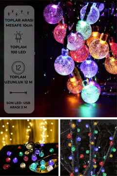 TechnoSmart 100 Ledli Usbli Kumandalı 8 Modlu Kristal Toplu Işık Parti Süsleme Organizasyon RGB