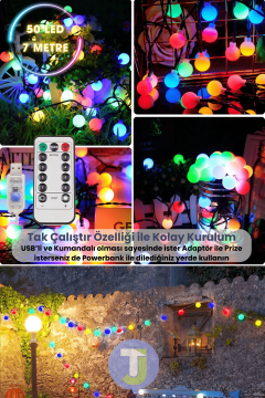 TechnoSmart 50 Ledli Usbli Kumandalı 8 Modlu 8 Metre Toplu Işık Parti Süsleme Organizasyon Sarı