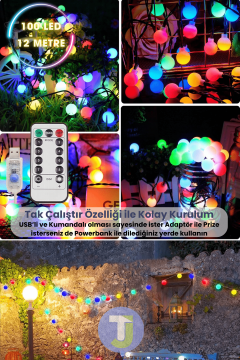 TechnoSmart 100 Ledli Usbli Kumandalı 8 Modlu 12 Metre Toplu Işık Parti Süsleme Organizasyon Sarı