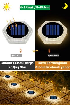 TechnoSmart 4Adet Solar Premium Kalite 20Ledli Dekoratif Zemin Bahçe Aydınlatma Güneş Enerjili