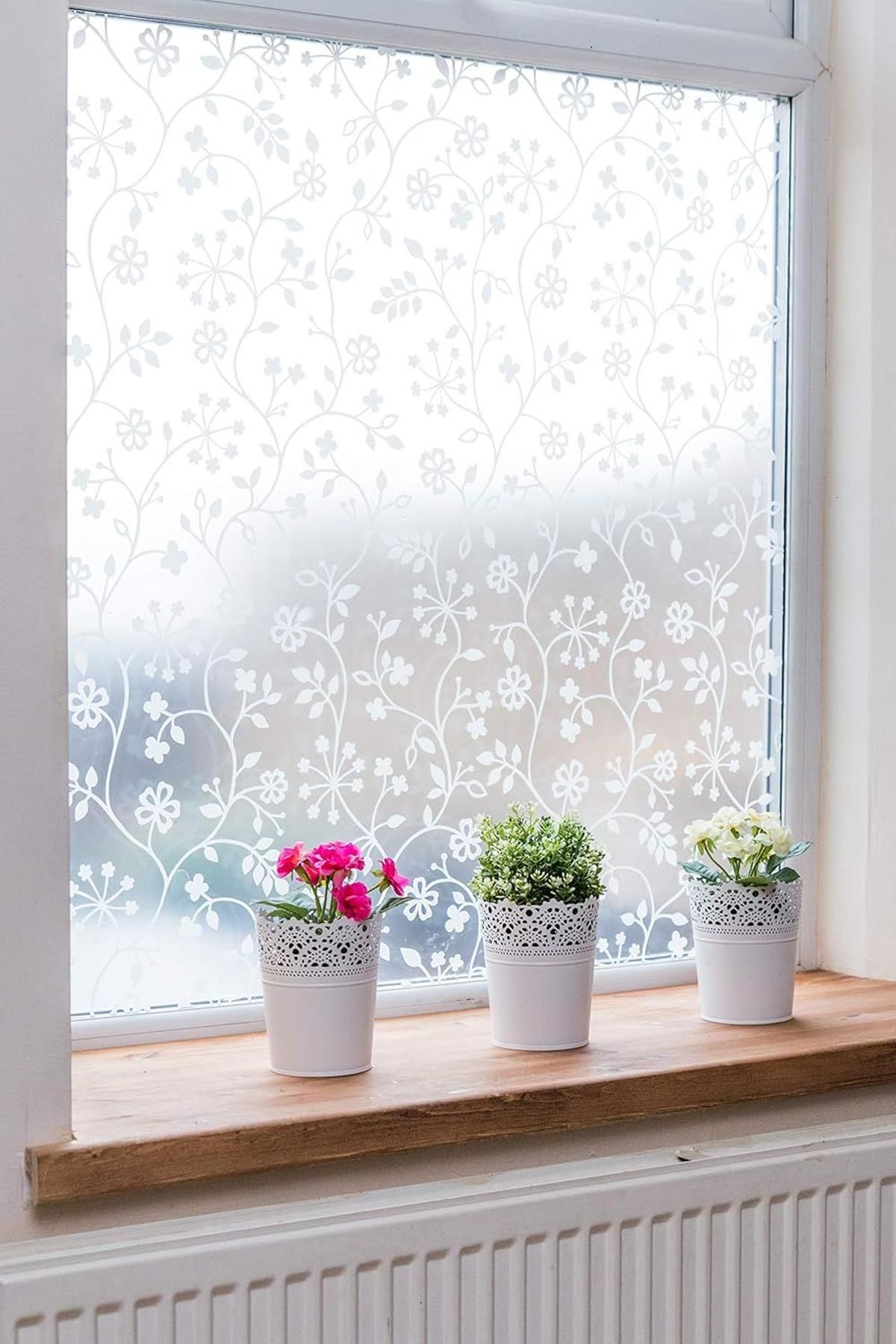 Technosmart –  | 45x150 cm | Çiçek Desenli Statik Cam Kaplama | Banyo & Ofis & Cam Balkon Uyumlu