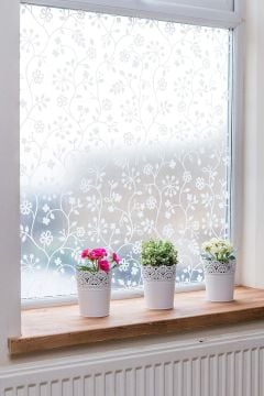 Technosmart –  | 45x150 cm | Çiçek Desenli Statik Cam Kaplama | Banyo & Ofis & Cam Balkon Uyumlu