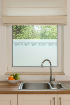 Technosmart – | 45x200cm | Meander Motifli Statik Cam Filmi Kaplama | Mutfak Ofis Banyo Pencere