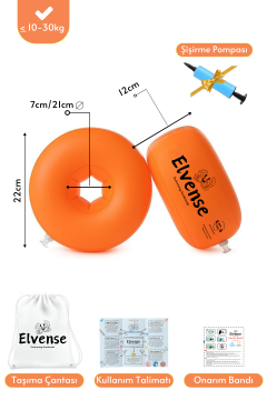 Elvense Çocuk Yüzme Kolluğu Seti (10-30 kg) – Pompalı + Taşıma Çantalı Turuncu