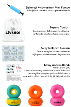 Elvense Çocuk Yüzme Kolluğu Seti (10-30 kg) – Pompalı + Taşıma Çantalı Pembe