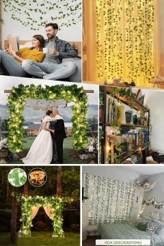 2.5x2.5m LED Perde Işık – 250 LED 10 Saçak Yapay Sarmaşık Desenli USB Kumandalı Dekoratif Aydınlatma
