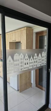 Technosmart 45x150cm Dekoratif Şehir Temalı Buzlu Cam Filmi Statik Kaplama Mutfak Ofis Banyo Pencere