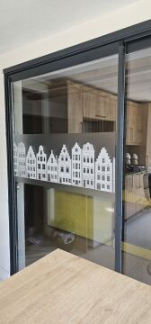 Technosmart 45x150cm Dekoratif Şehir Temalı Buzlu Cam Filmi Statik Kaplama Mutfak Ofis Banyo Pencere