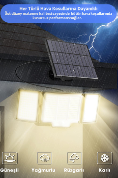 Technosmart Geniş Açılı Solar Projektör Bahçe Aydınlatma – 348 LED, Kumanda Kontrollü, Sarı Işık