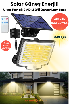 Technosmart Solar 220 LED – 5m Kablolu, IP65, Kumandalı, 3 Modlu, Güneş Enerjili Bahçe Aydınlatma Beyaz