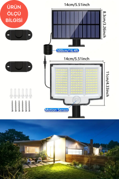Technosmart Solar 220 LED – 5m Kablolu, IP65, Kumandalı, 3 Modlu, Güneş Enerjili Bahçe Aydınlatma Sarı