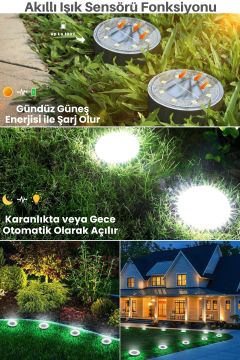 Technosmart Solar 8 LED Zemin Aydınlatma | 4 Adet | IP68 | Otomatik Gece Işığı | Bahçe Aydınlatma