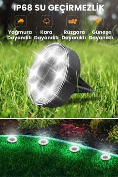 Technosmart Solar 8 LED Zemin Aydınlatma | 4 Adet | IP68 | Otomatik Gece Işığı | Bahçe Aydınlatma Beyaz
