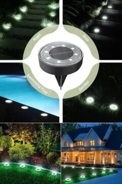 Technosmart Solar 8 LED Zemin Aydınlatma | 4 Adet | IP68 | Otomatik Gece Işığı | Bahçe Aydınlatma Beyaz