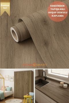 Technosmart 60cmx500cm Premium Kendinden Yapışkanlı Doğal Ahşap Görünümlü PVC Kaplama Vizon Meşe