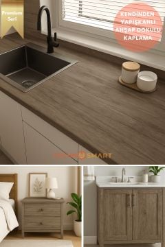 Technosmart 60cmx500cm Premium Kendinden Yapışkanlı Doğal Ahşap Görünümlü PVC Kaplama Vizon Meşe