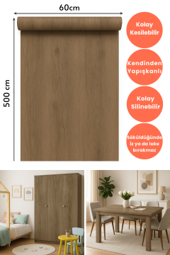 Technosmart 60cmx500cm Premium Kendinden Yapışkanlı Doğal Ahşap Görünümlü PVC Kaplama Vizon Meşe