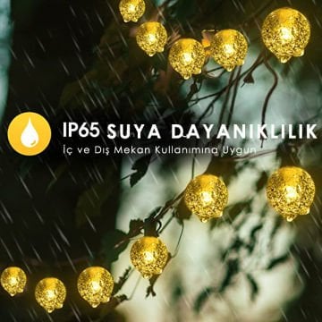 TechnoSmart 100 Ledli 8 Modlu Solar Kristal Top Bahçe Aydınlatma Dekorasyon Güneş Enerji Sarı ışık
