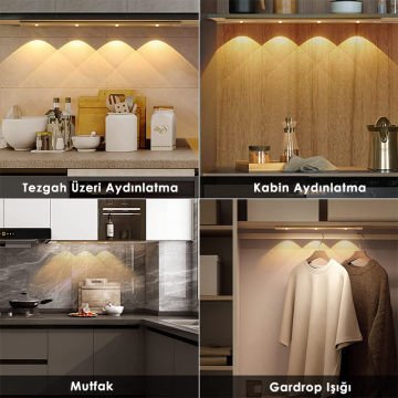 TechnoSmart Usbli 3 Ledli Akıllı Hareket Sensörlü 3 Işık Modlu Lamba Dolap Mutfak Işığı