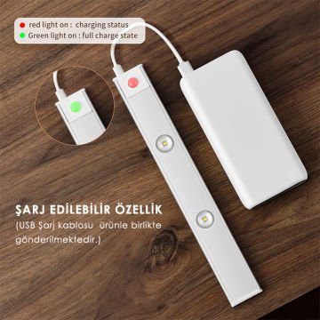 TechnoSmart Usbli 3 Ledli Akıllı Hareket Sensörlü 3 Işık Modlu Lamba Dolap Mutfak Işığı