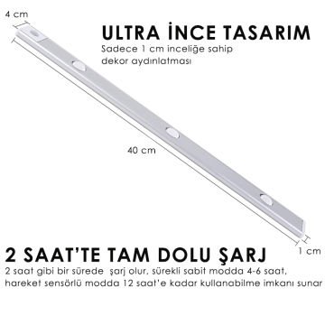 TechnoSmart Usbli 3 Ledli Akıllı Hareket Sensörlü 3 Işık Modlu Lamba Dolap Mutfak Işığı