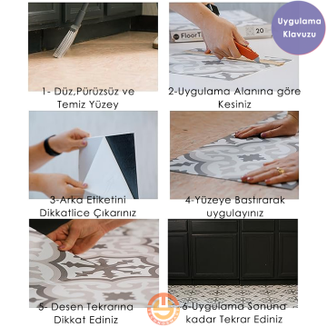 TechnoSmart 30cm×30cm Kendinden Yapışkanlı LVT Zemin ve Duvar Kaplama Mutfak Banyo Karo Sticker