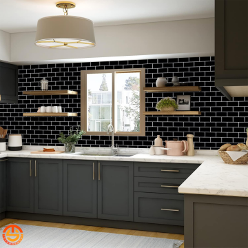 TechnoSmart 3D Kendinden Yapışkanlı 30×30cm Kaplama Seramik Görünüm Siyah Duvar Sticker Mutfak Banyo