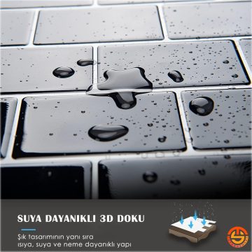 TechnoSmart 3D Kendinden Yapışkanlı 30×30cm Kaplama Seramik Görünüm Siyah Duvar Sticker Mutfak Banyo