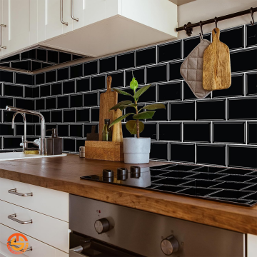 TechnoSmart 3D Kendinden Yapışkanlı 30×30cm Kaplama Seramik Görünüm Siyah Duvar Sticker Mutfak Banyo