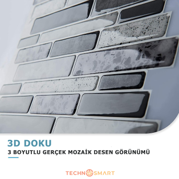 TechnoSmart 3D Kendinden Yapışkanlı 30×30cm Kaplama Mozaik Görünüm Duvar Sticker Mutfak Banyo