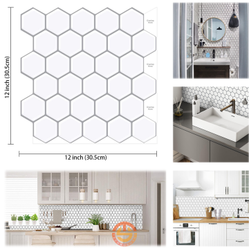 TechnoSmart 3D Kendinden Yapışkanlı 30×30cm Kaplama Balpeteği Beyaz Duvar Sticker Mutfak Banyo