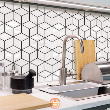 TechnoSmart 3D Kendinden Yapışkanlı 30cm×30cm Kaplama Prizma Beyaz PVC Duvar Sticker Mutfak Banyo